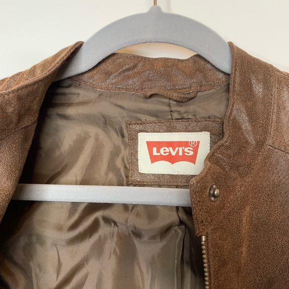 Levi’s Brown Leather Moto Jacket Sz petite small - Picture 5 of 8